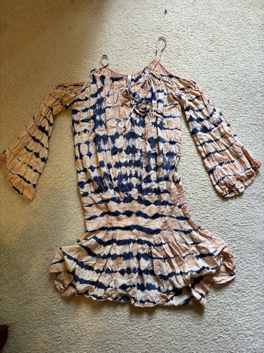 Elan Peach and Navy Tie-Dye Off-Shoulder Swim Coverup